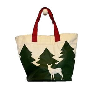 Barnes and Noble Cotton Canvas Tote Pine Trees Deer Dove Waxed